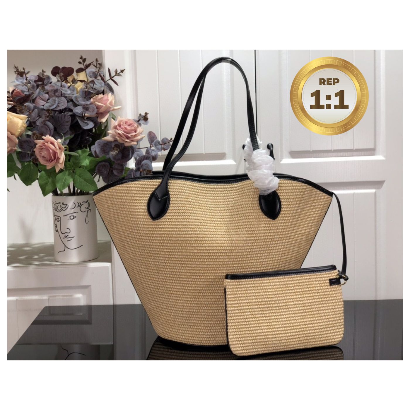 [REP 1:1] Louis Vuitton Saint Jacques Raffia Black For Women 22.4in/57cm